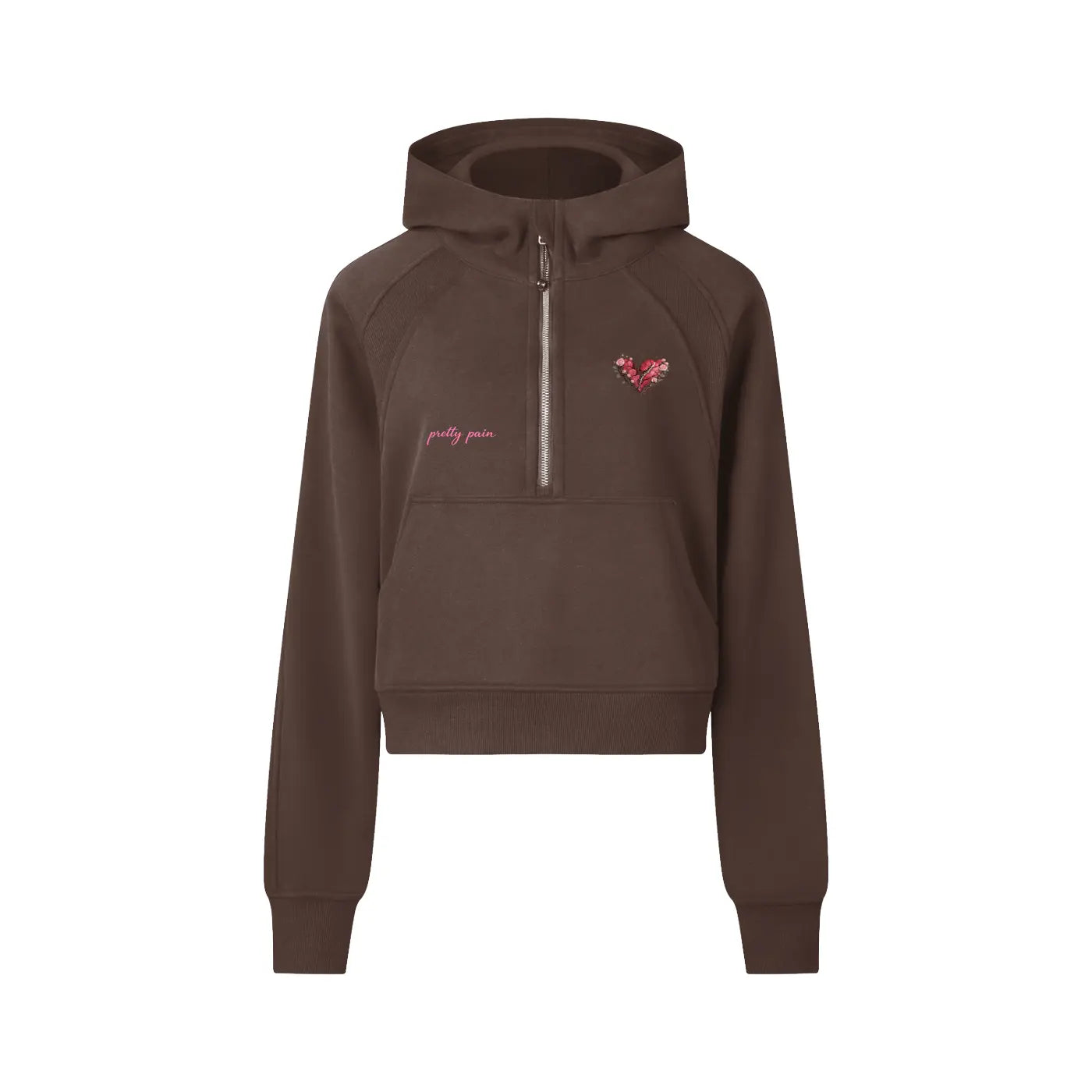 Women Cropped PRETTY PAIN Half-Zip Hoodie