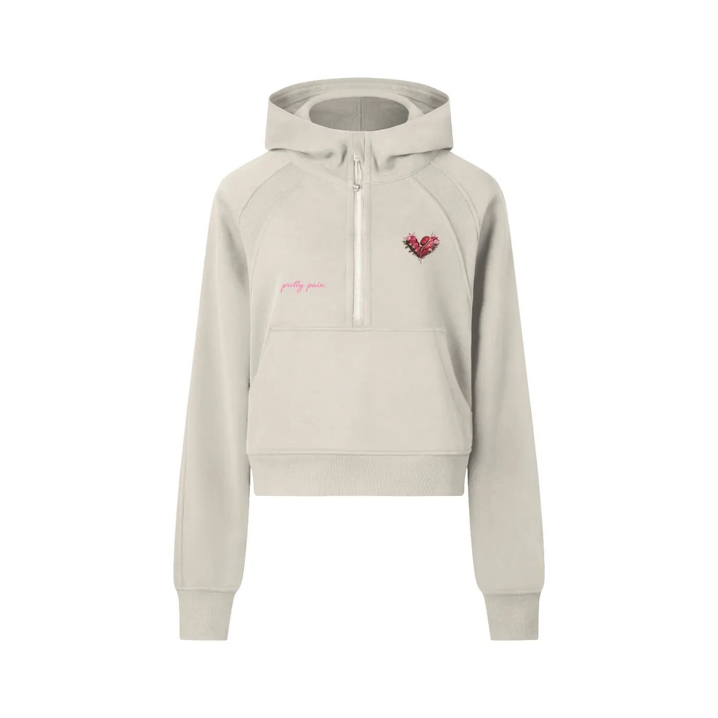 Women Cropped PRETTY PAIN Half-Zip Hoodie