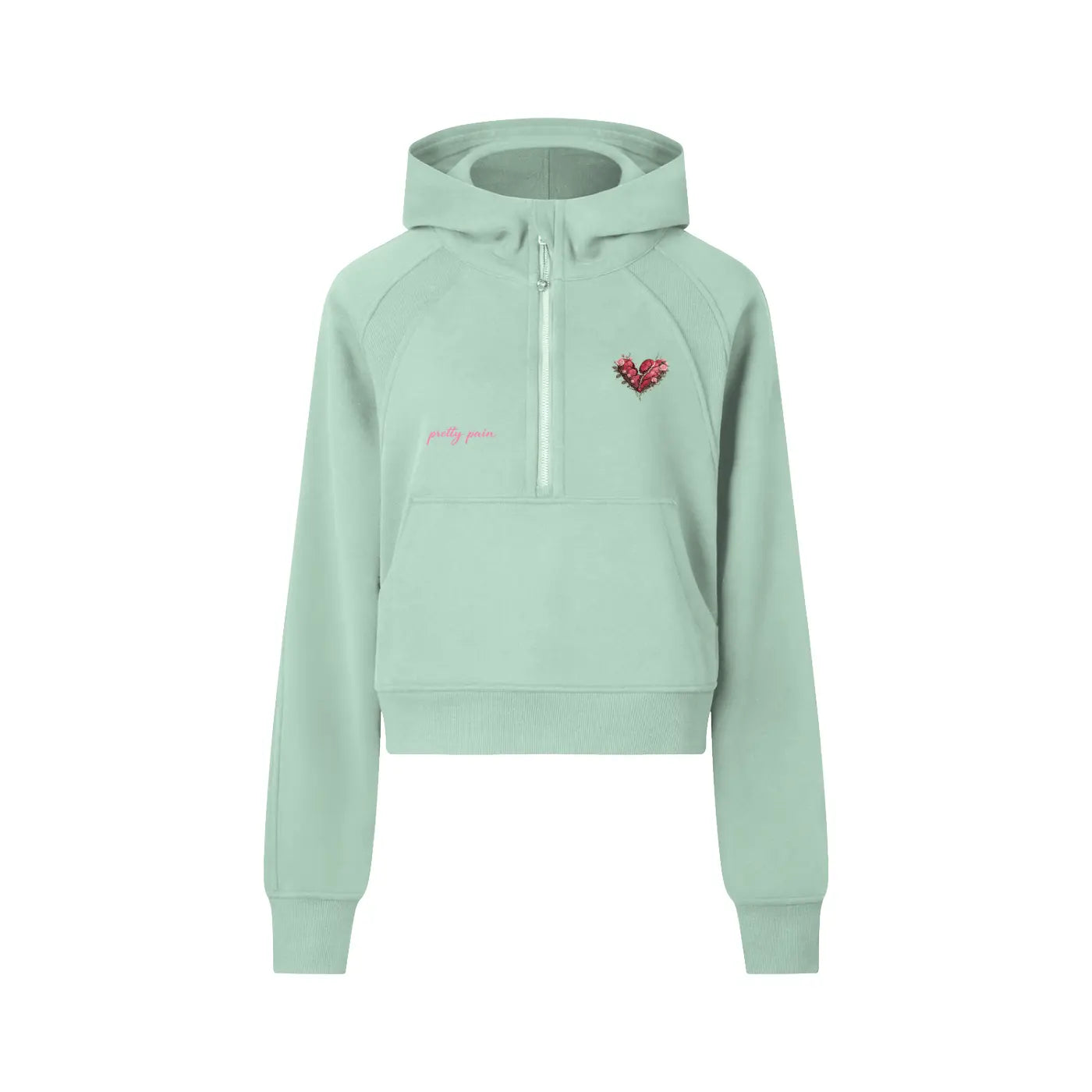 Women Cropped PRETTY PAIN Half-Zip Hoodie